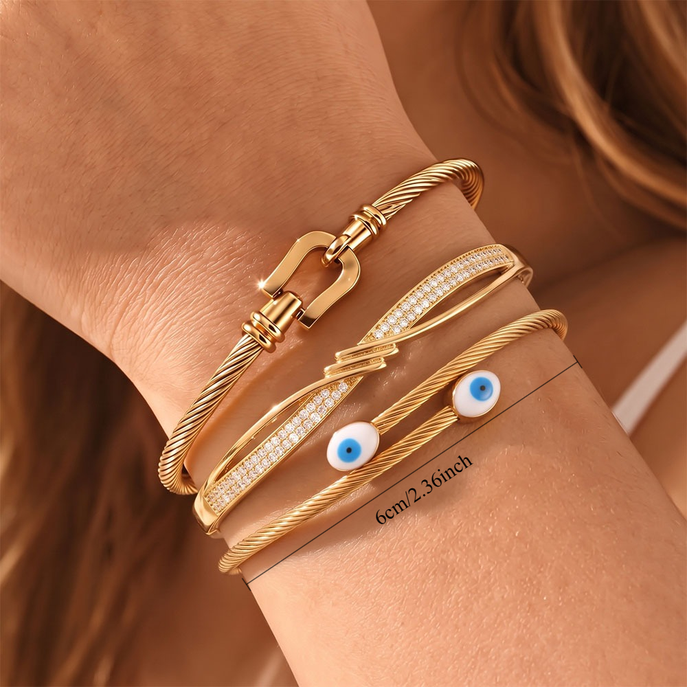 3pcs Unisex 18K Golden Plated Exquisite Bangle Set, Business Wear